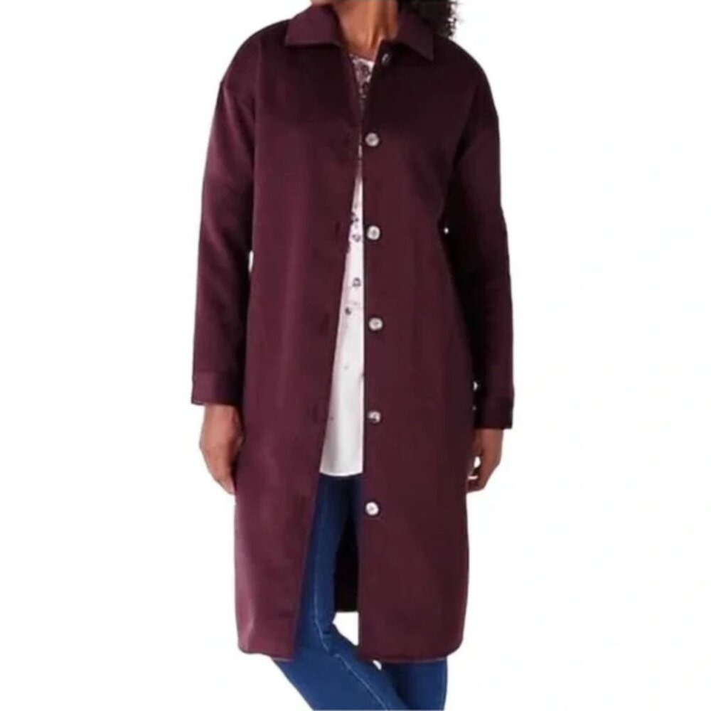 J. Jill Pure Jill Women’s Fleece Faux Suede Long Coat Shacket Bayberry